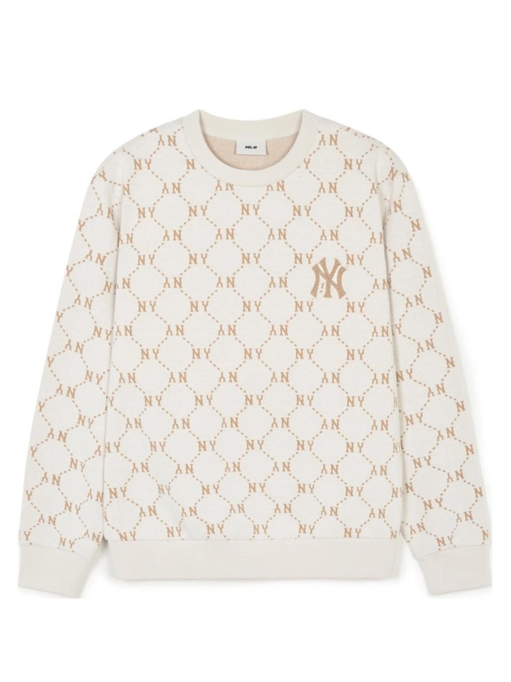 MLB Unisex Korea New York Yankees Monogram Jacquard Sweatshirt Cream Size Large